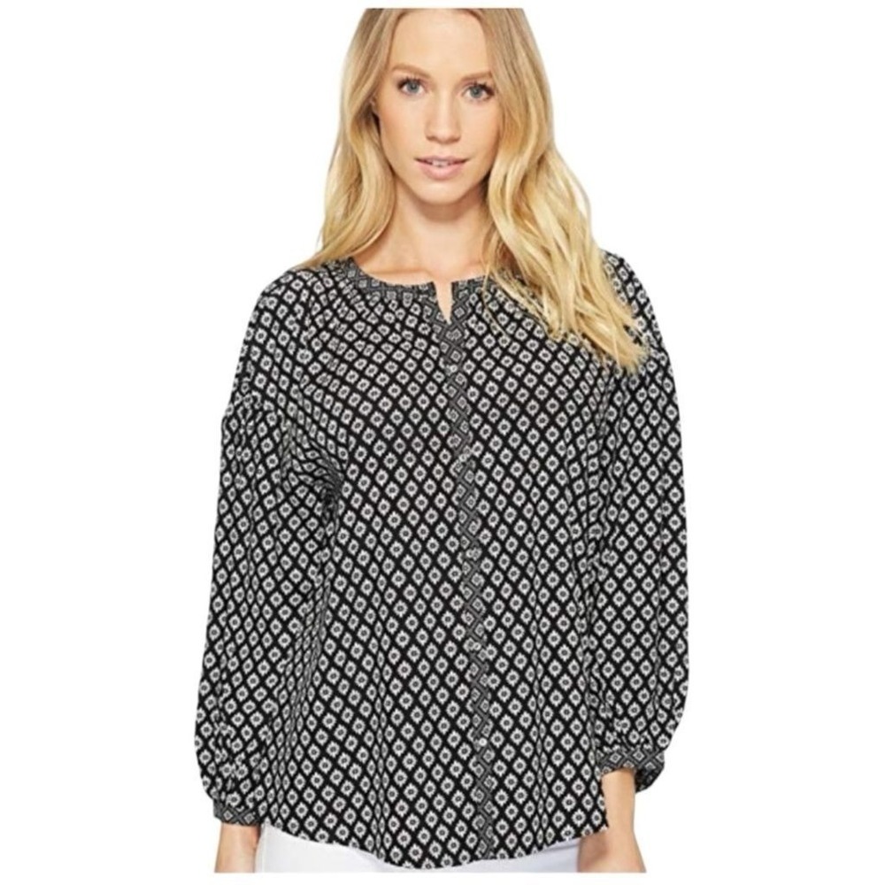Joie Hanan Black & White Geometric Floral Print Blouse Top Size Small‎ Feminine